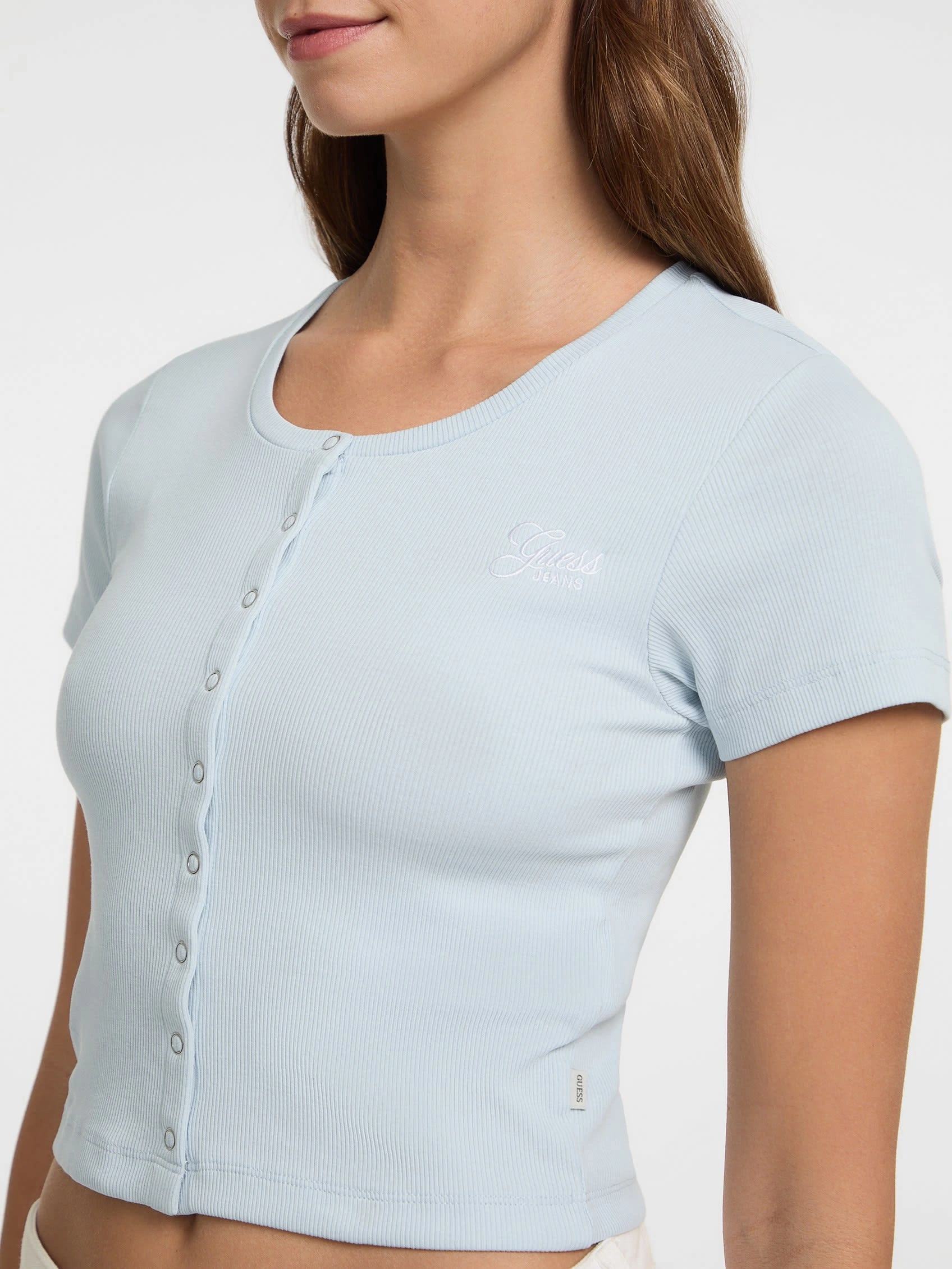 Guess Kadın Mavi Düğme Detaylı Slim Üst