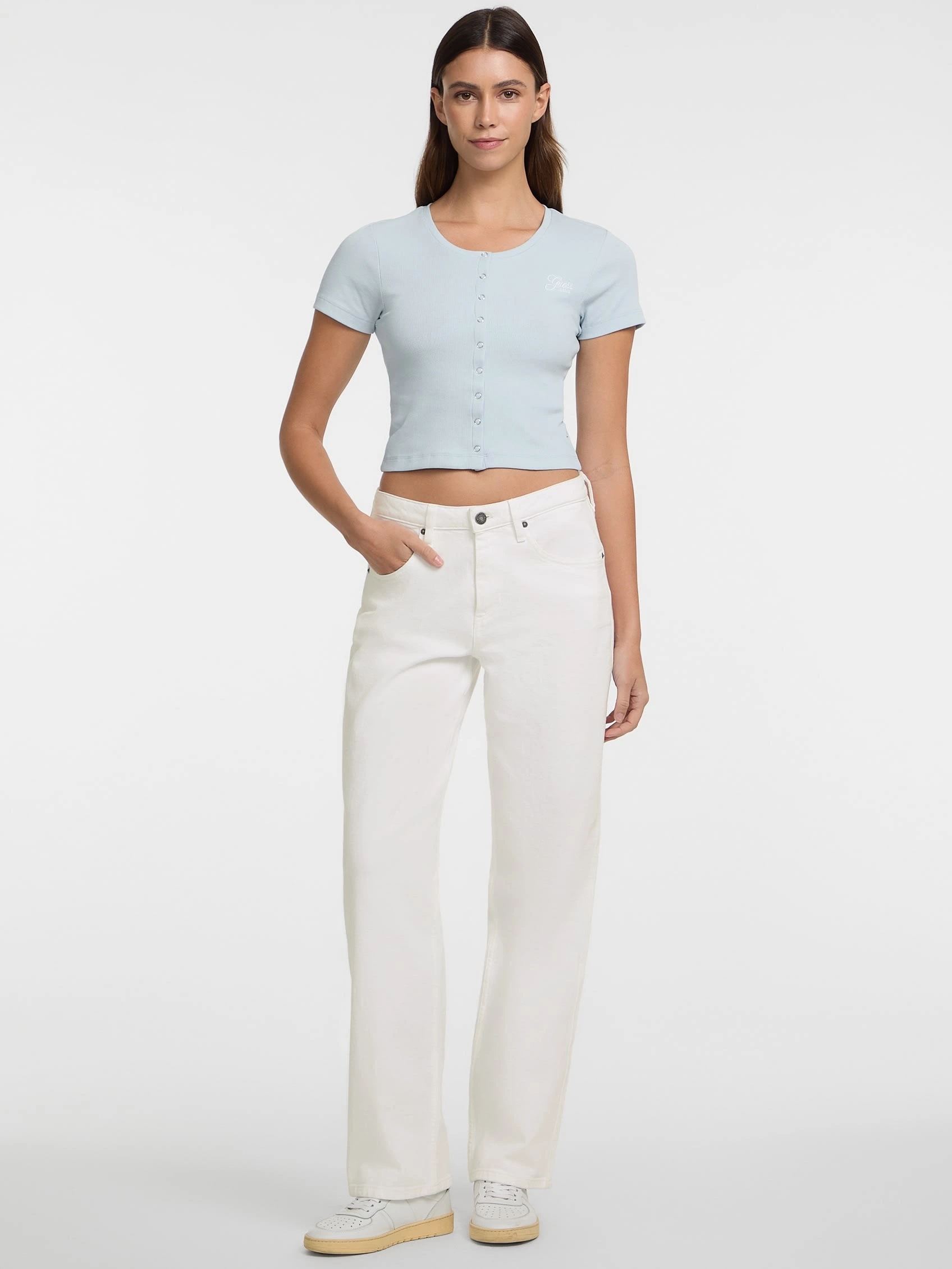 Guess Kadın Mavi Düğme Detaylı Slim Üst