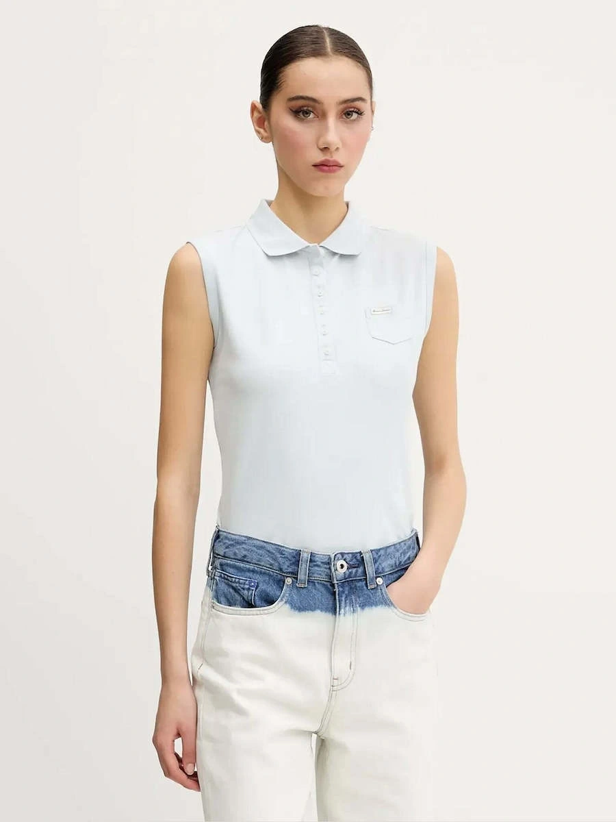 Guess Kadın Mavi Kolsuz Slim Fit Polo Üst