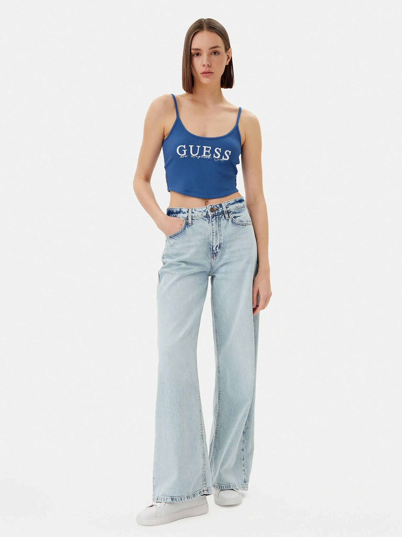 Guess Kadın Mavi Sunflower Ribana Bluz