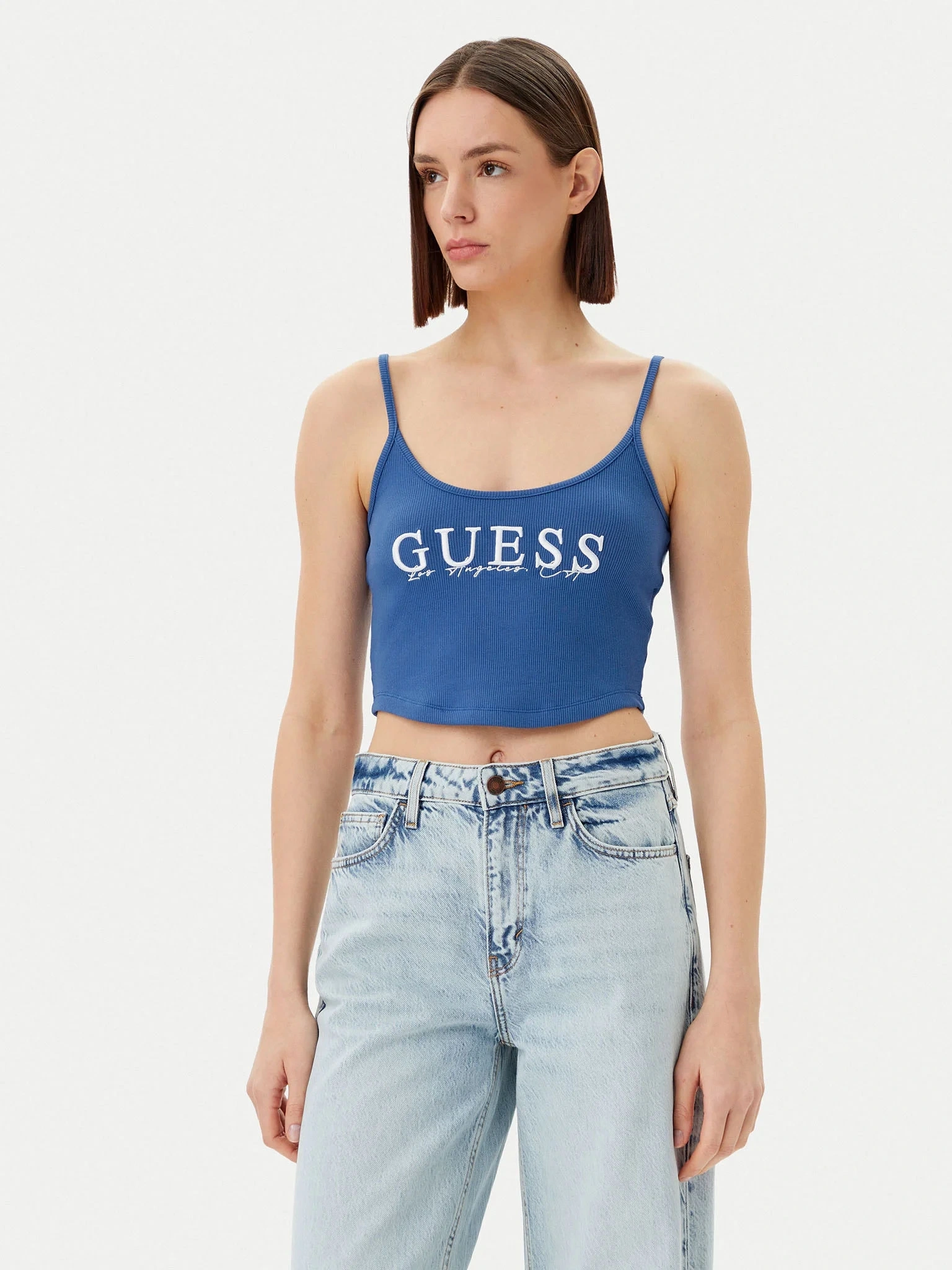 Guess Kadın Mavi Sunflower Ribana Bluz