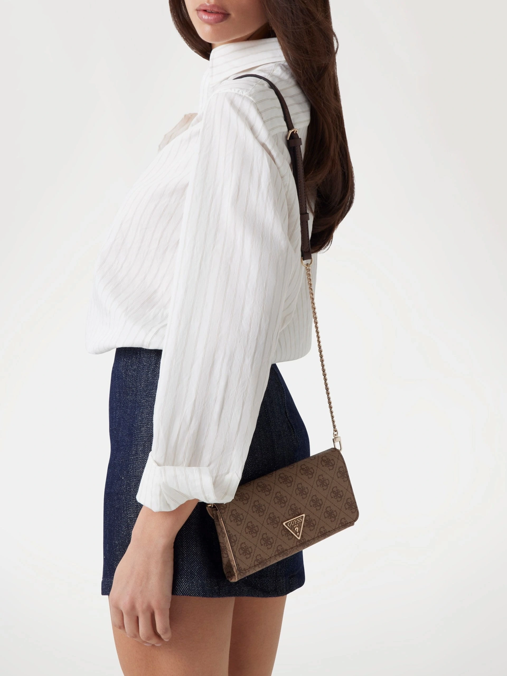 Guess Kadın Kahverengi Noelle Flap Organizer Crossbody Çanta
