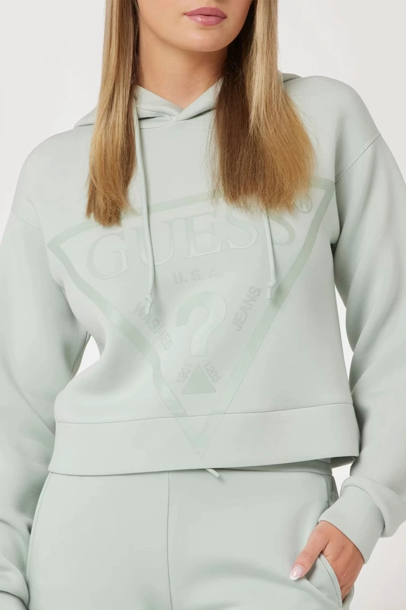 Guess Kadın Yeşil Üçgen Logolu Scuba Sweatshirt