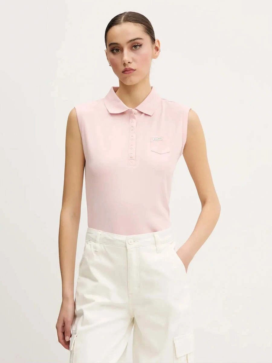 Guess Kadın Pembe Kolsuz Slim Fit Polo Üst