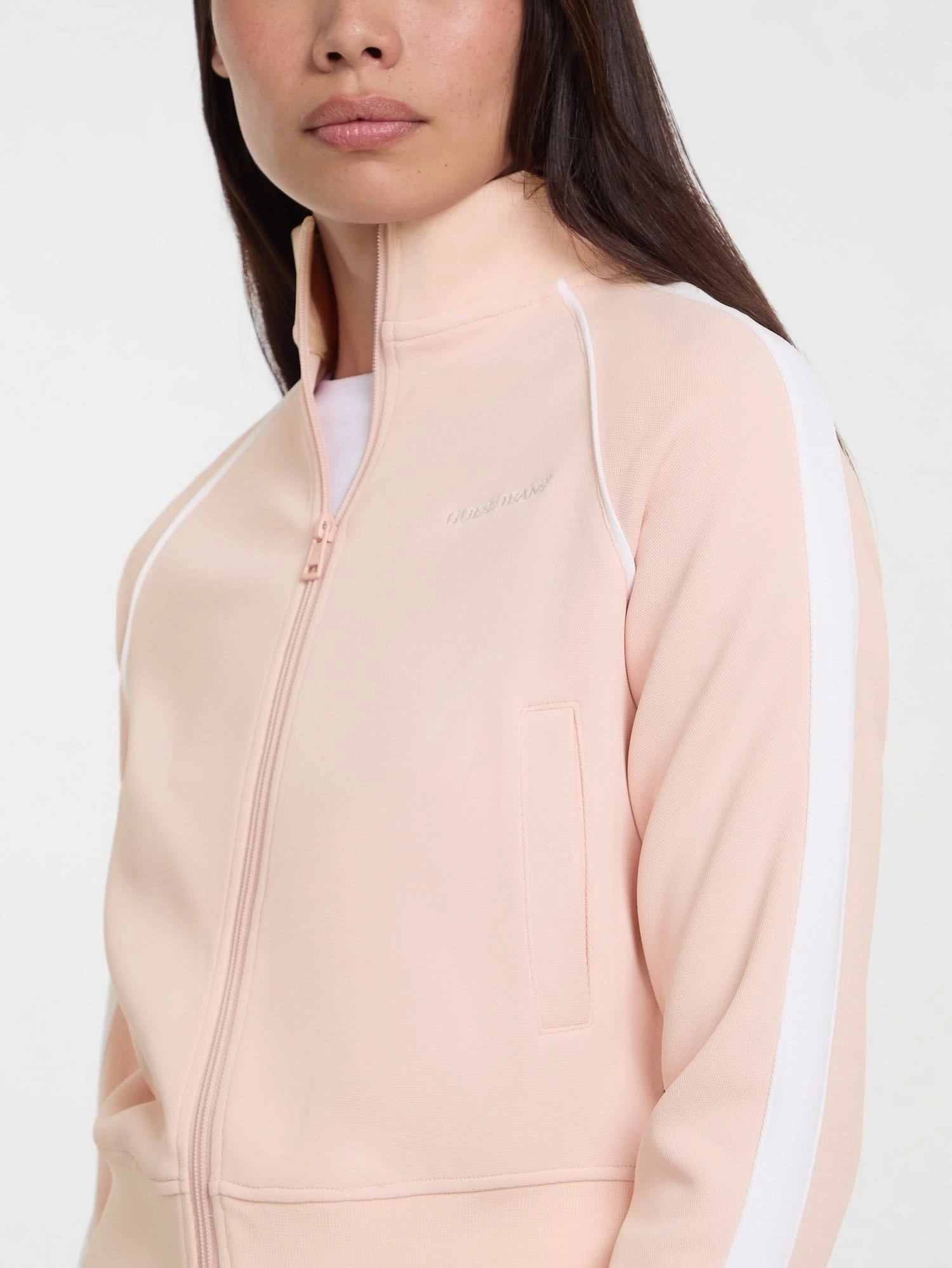 Guess Kadın Pembe Kontrast Şeritli Fermuarlı Eşofman Üstü