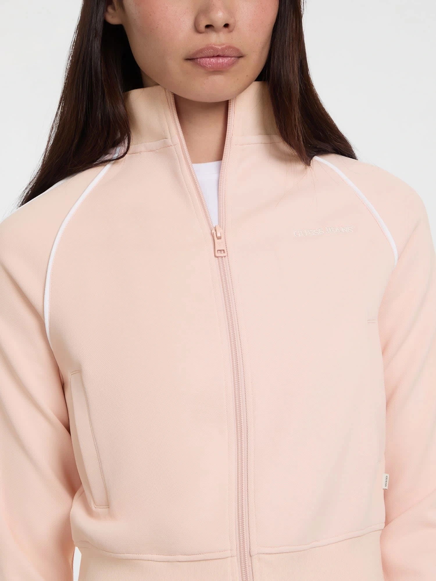Guess Kadın Pembe Kontrast Şeritli Fermuarlı Eşofman Üstü