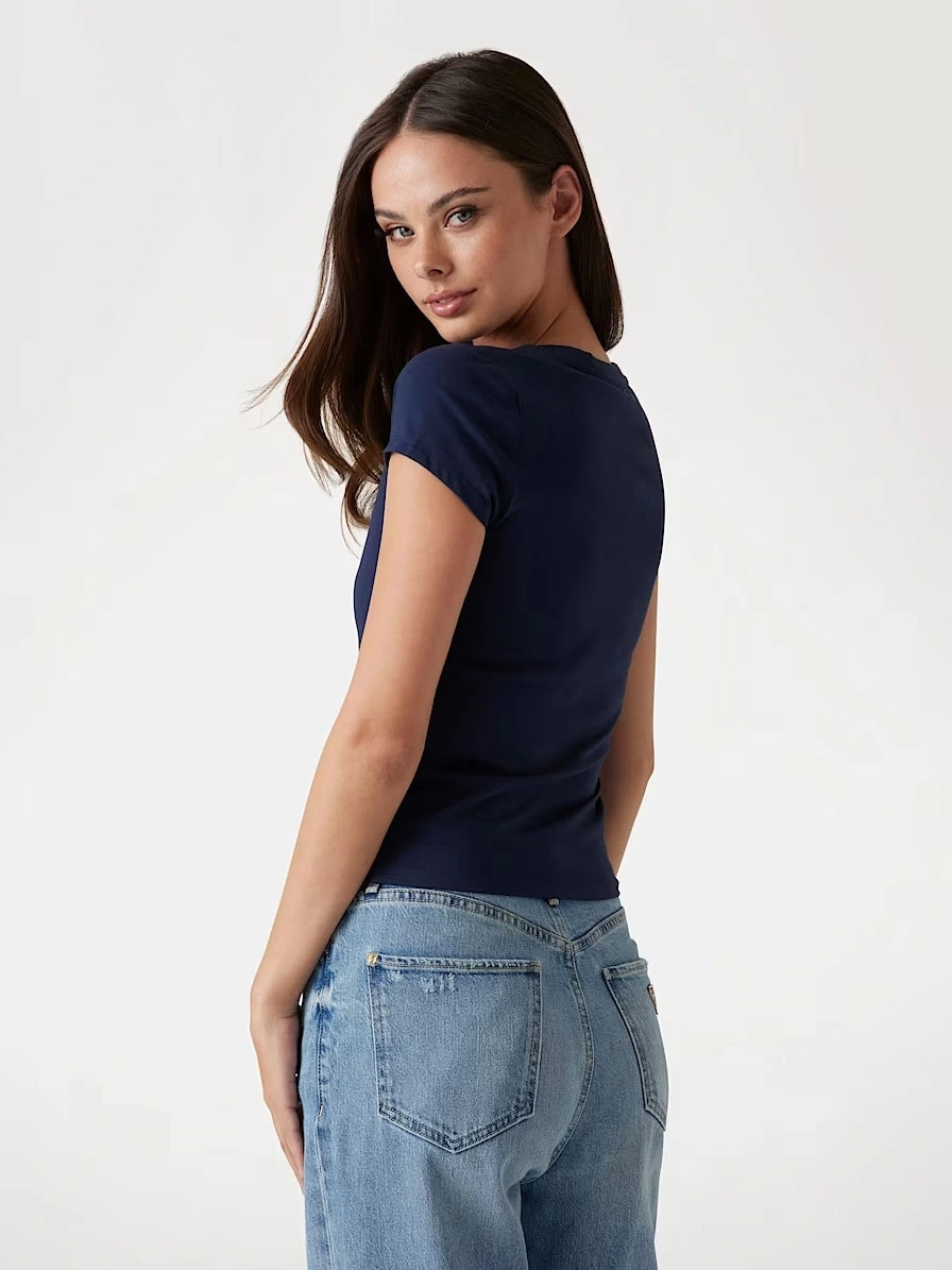 Guess Kadın Lacivert Pony Hair Logolu Tişört