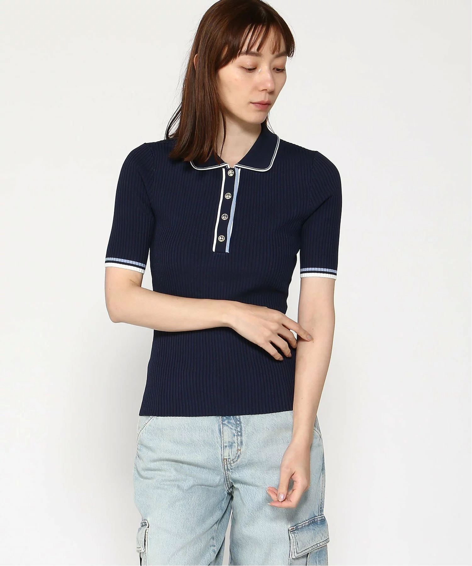 Guess Kadın Lacivert Thalia Polo Yaka Kazak