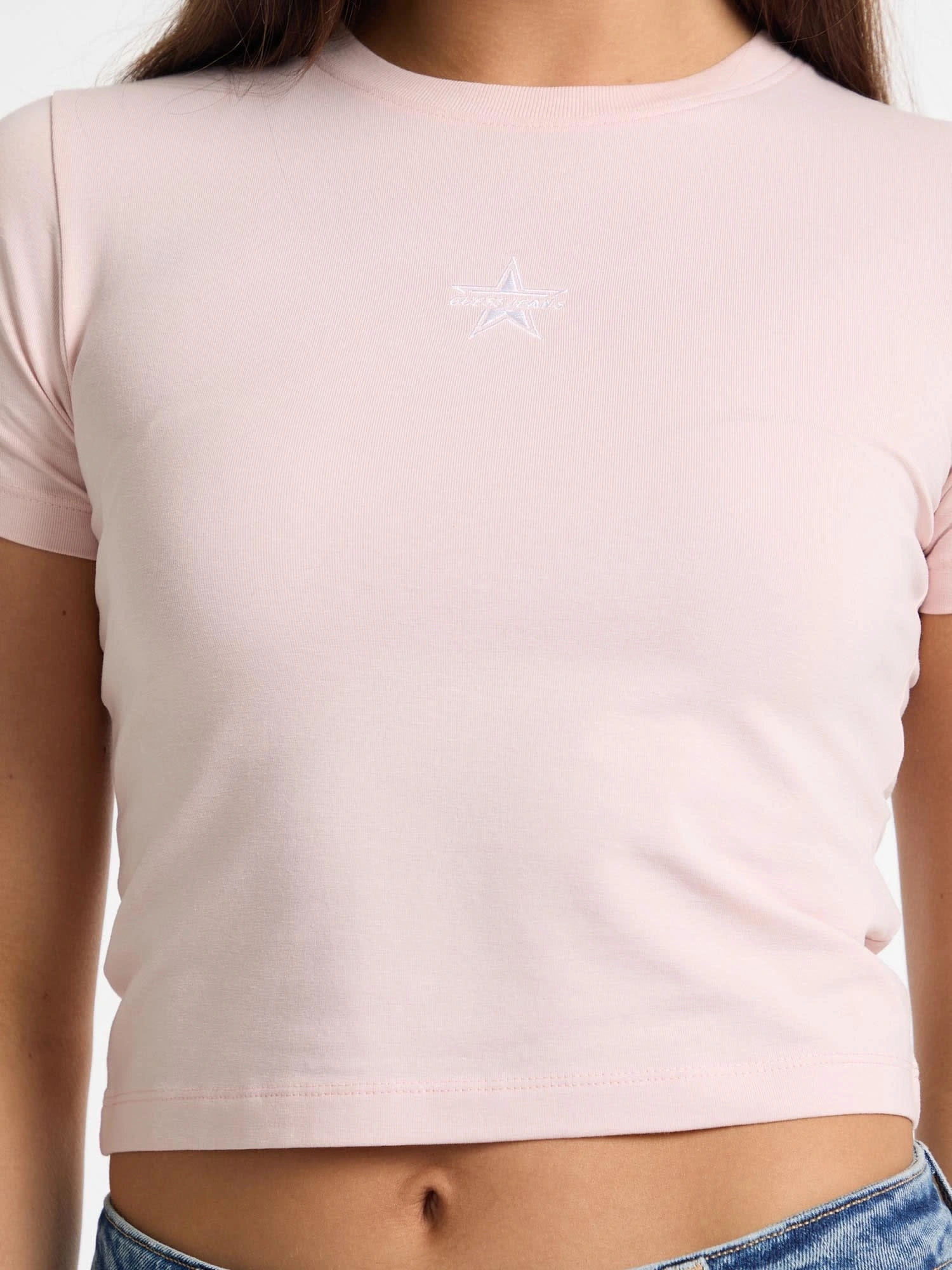 Guess Kadın Pembe Yıldız İşlemeli Slim Tişört