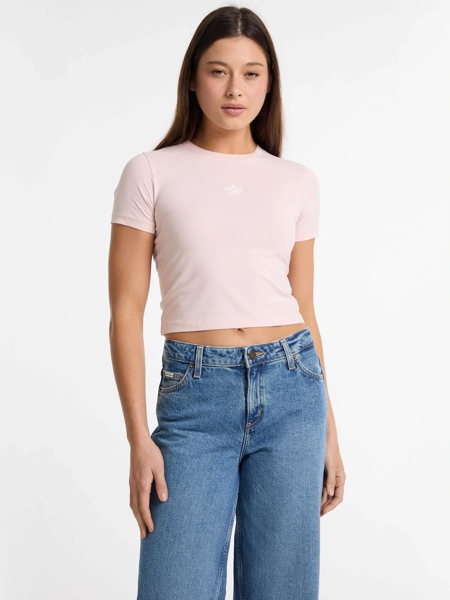 Guess Kadın Pembe Yıldız İşlemeli Slim Tişört