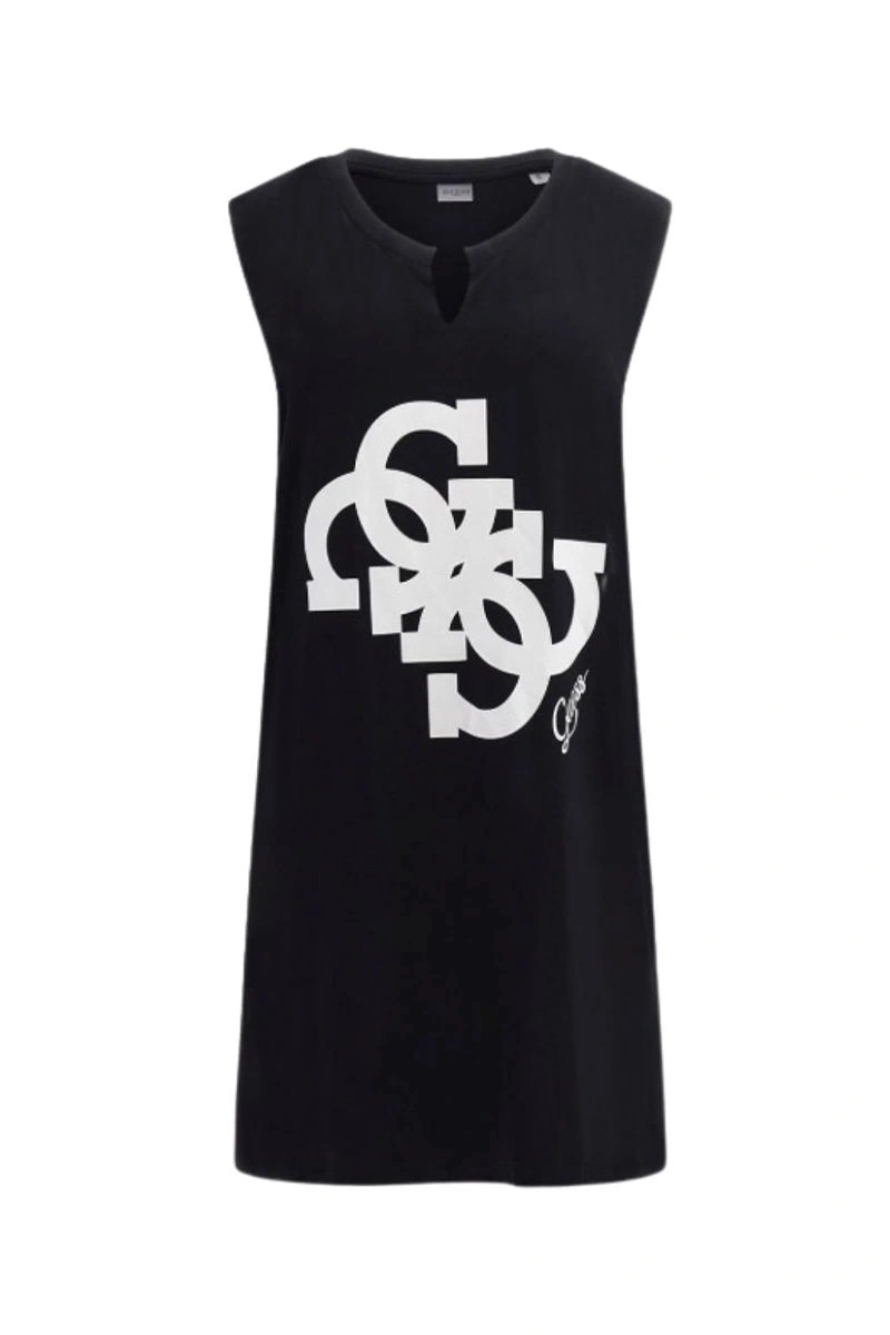 Guess Kadın Siyah 4G Desenli Oversize Tişört