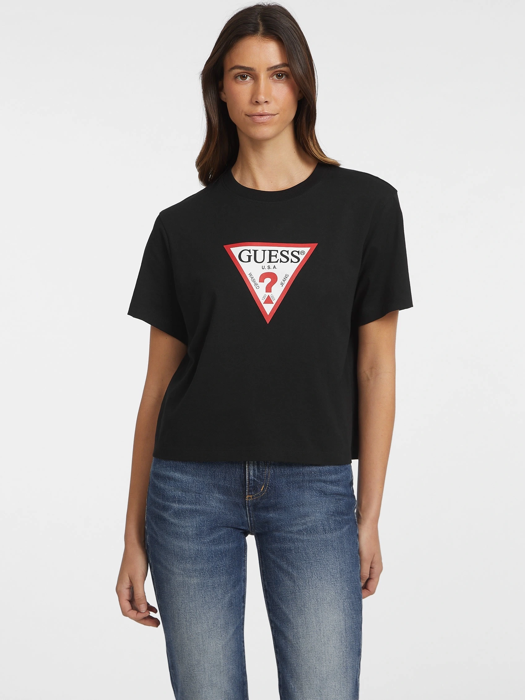 Guess Kadın Siyah 4G Logolu T-shirt
