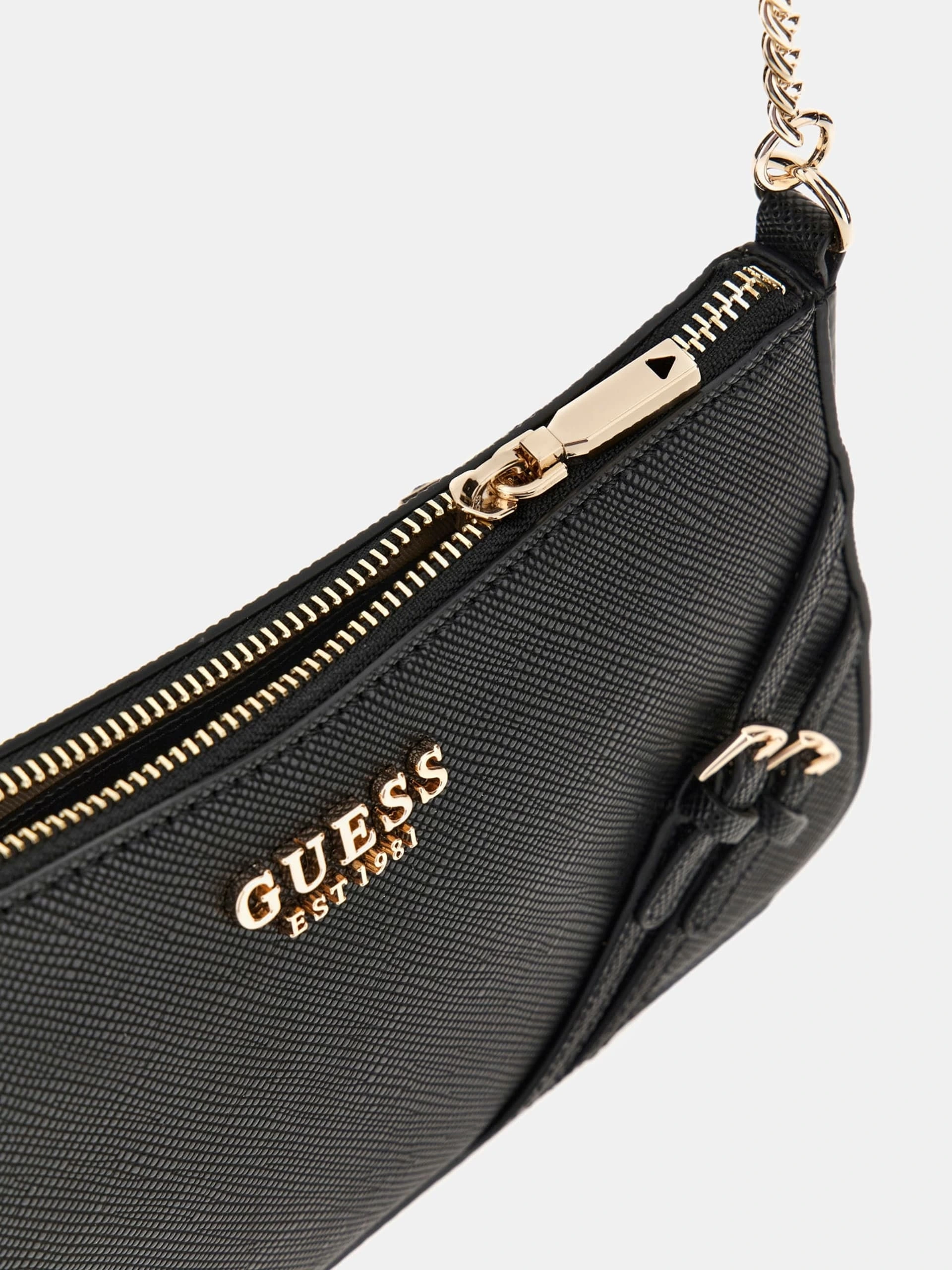 Guess Kadın Siyah Bramina Üstten Fermuarlı Omuz Çantası
