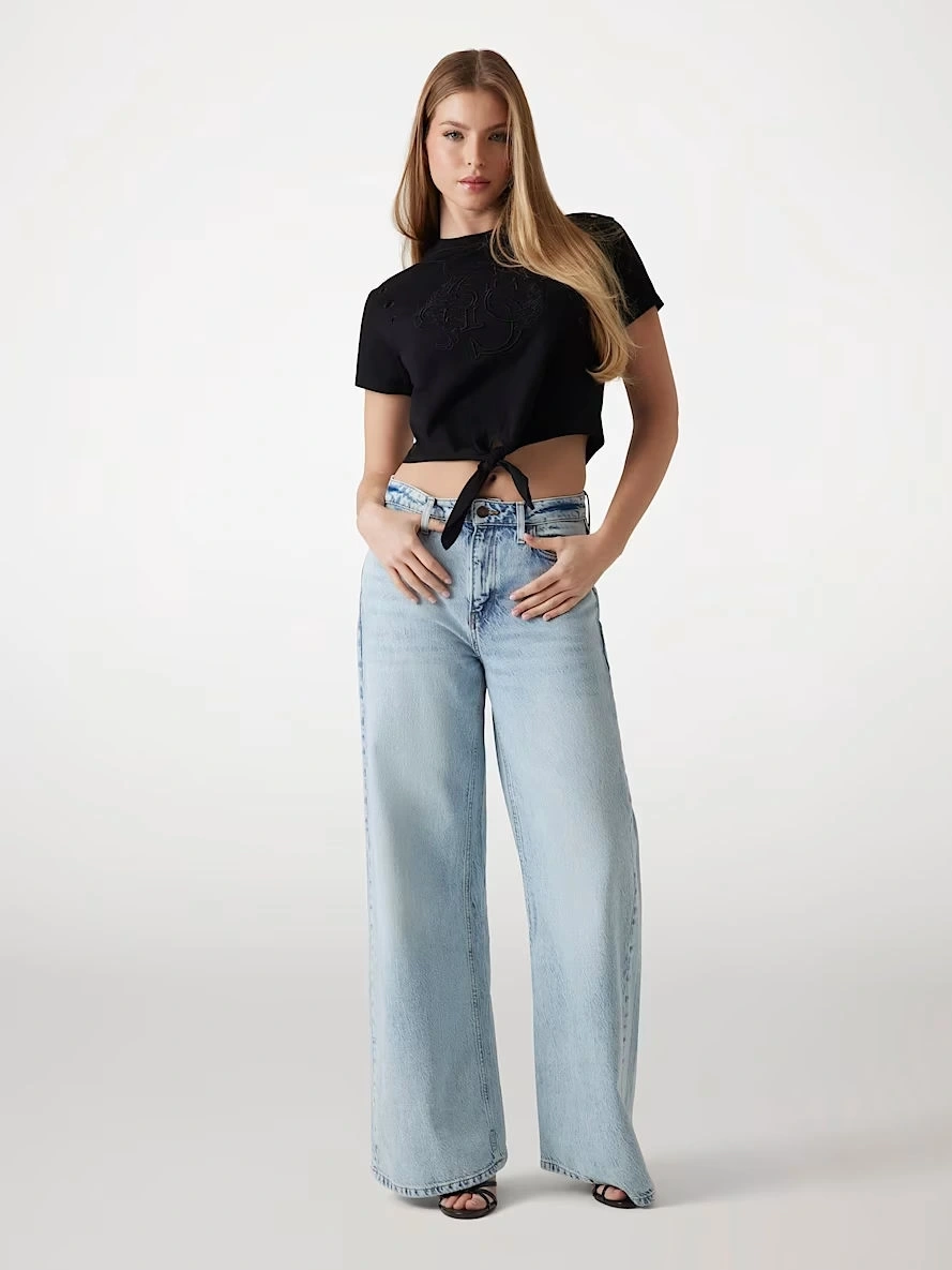 Guess Kadın Siyah Eyelet Ton Sür Ton Tişört