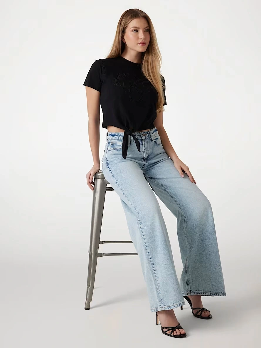 Guess Kadın Siyah Eyelet Ton Sür Ton Tişört