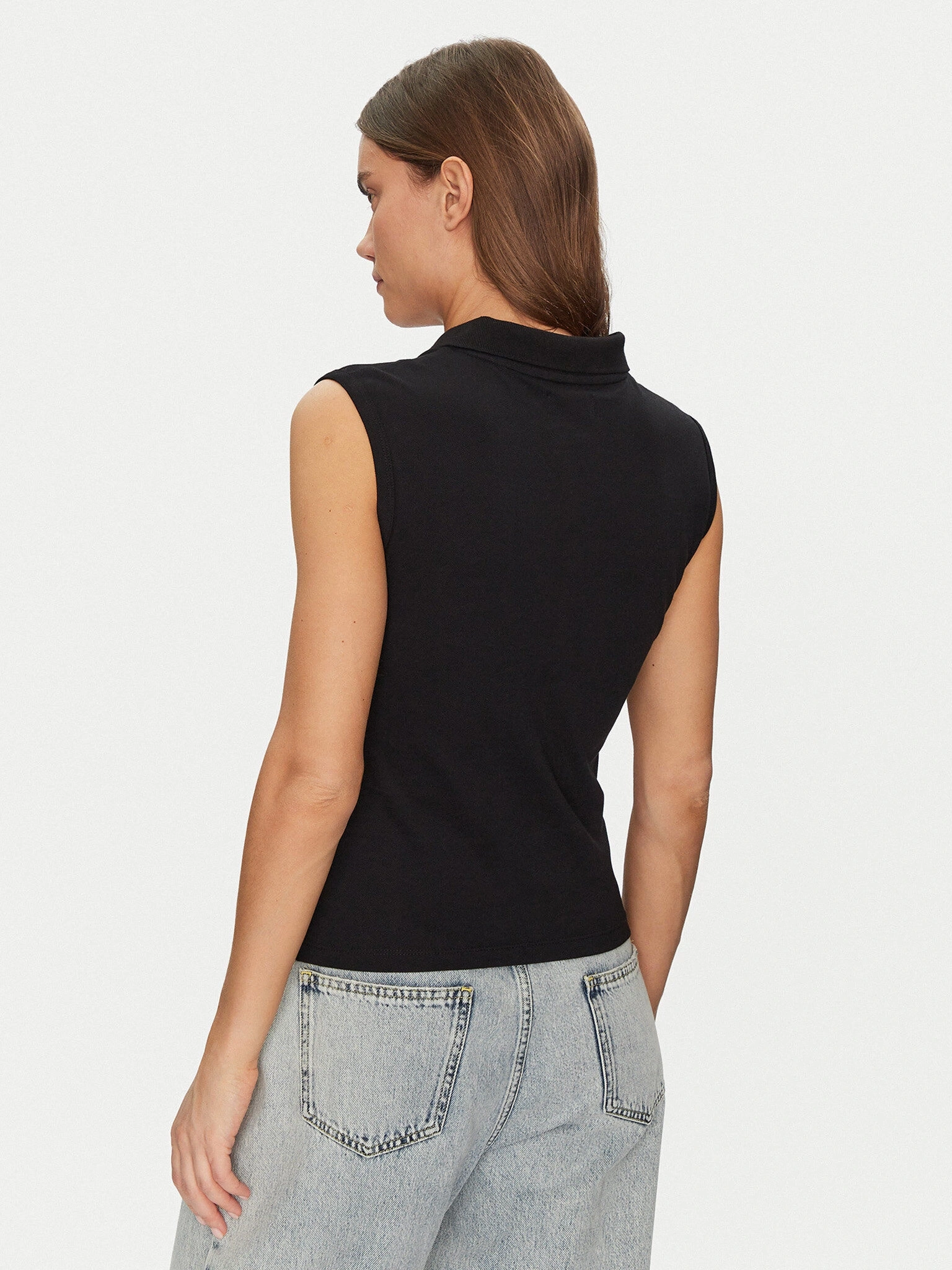 Guess Kadın Siyah Kolsuz Slim Fit Polo Üst