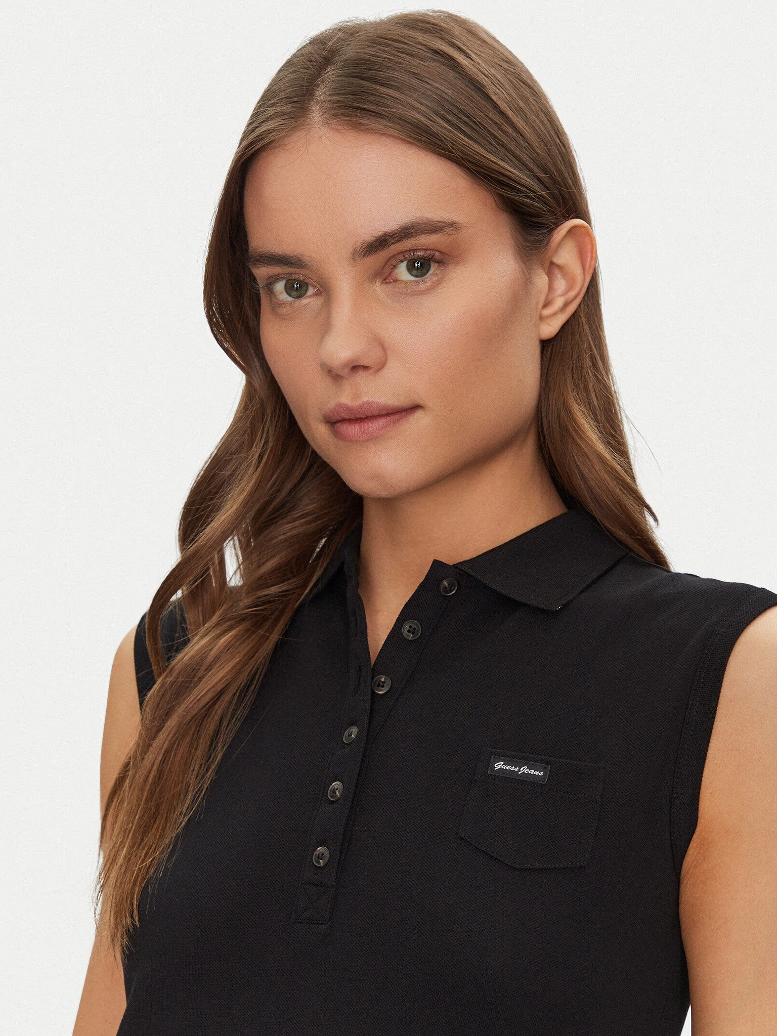 Guess Kadın Siyah Kolsuz Slim Fit Polo Üst
