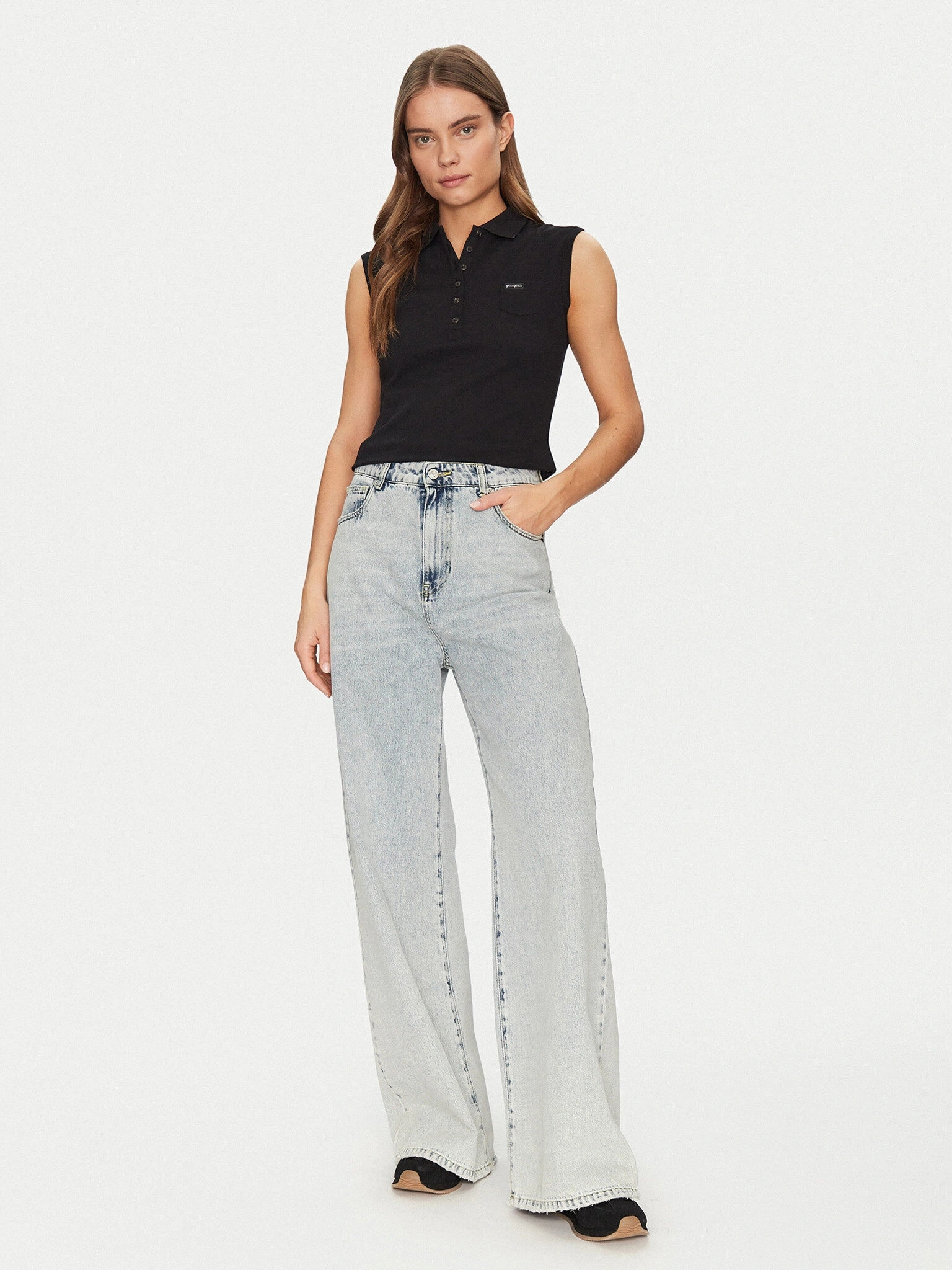 Guess Kadın Siyah Kolsuz Slim Fit Polo Üst