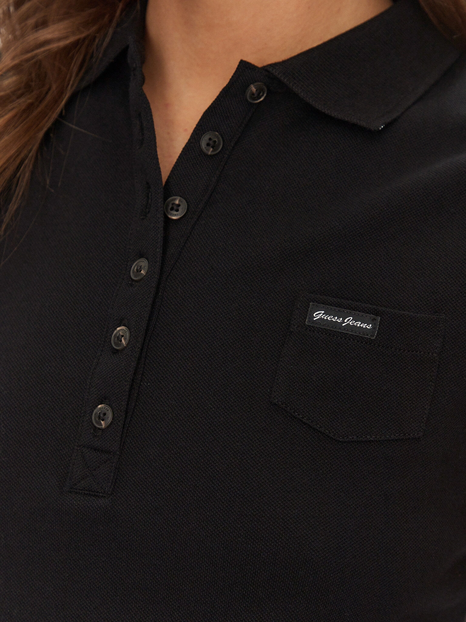 Guess Kadın Siyah Kolsuz Slim Fit Polo Üst