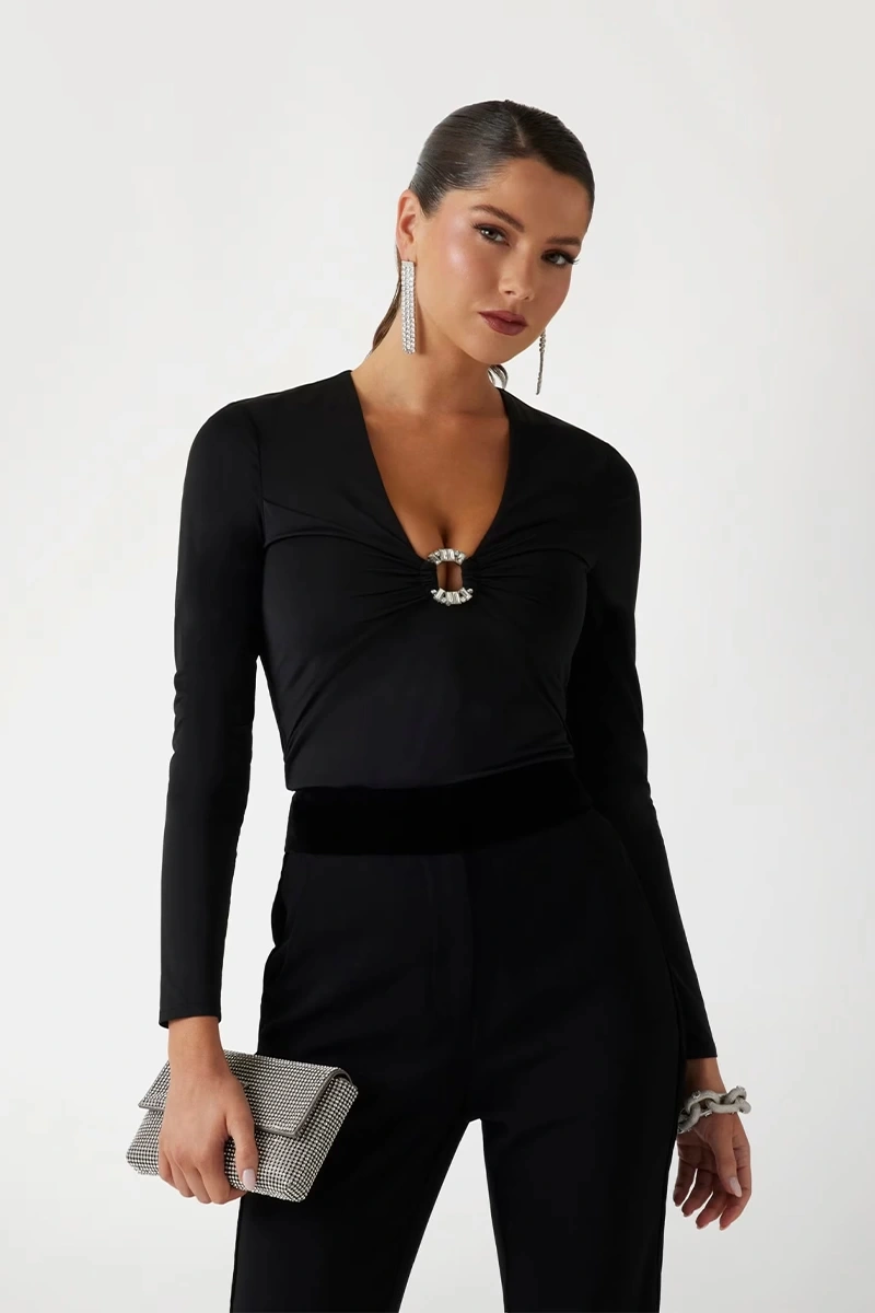 Guess Kadın Siyah Marciano Büzgülü Bluz
