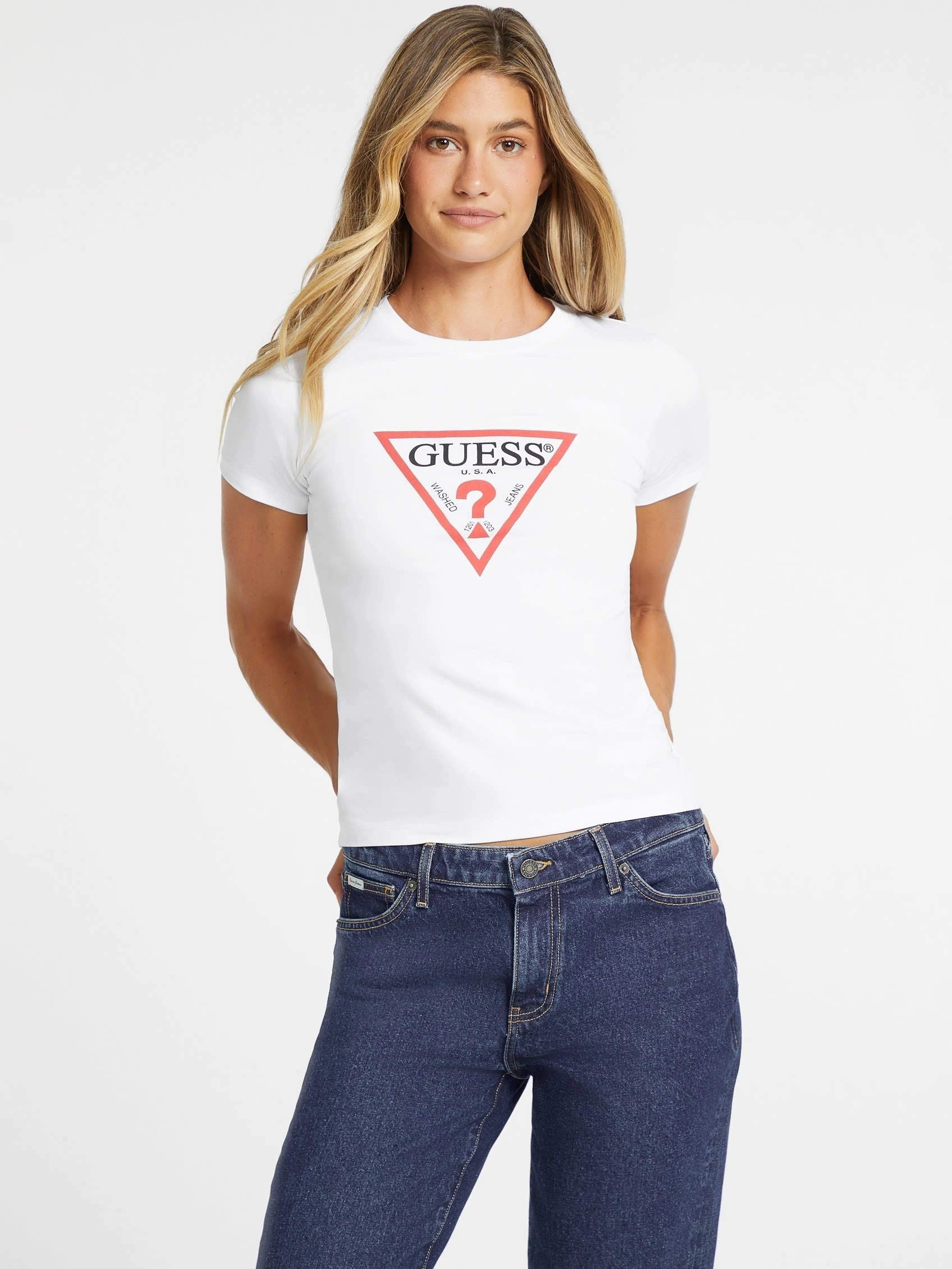 Guess Kadın  Slim Iconic Mid Organic   Beyaz T-Shirt