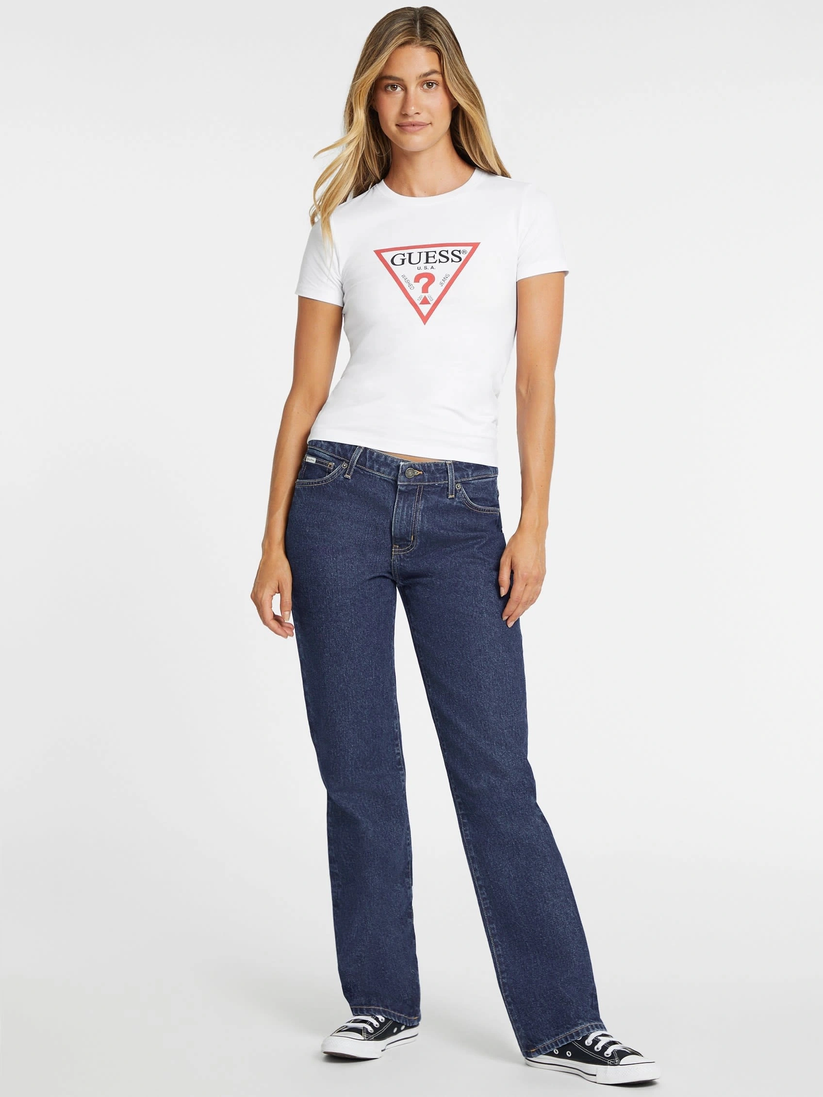 Guess Kadın  Slim Iconic Mid Organic   Beyaz T-Shirt