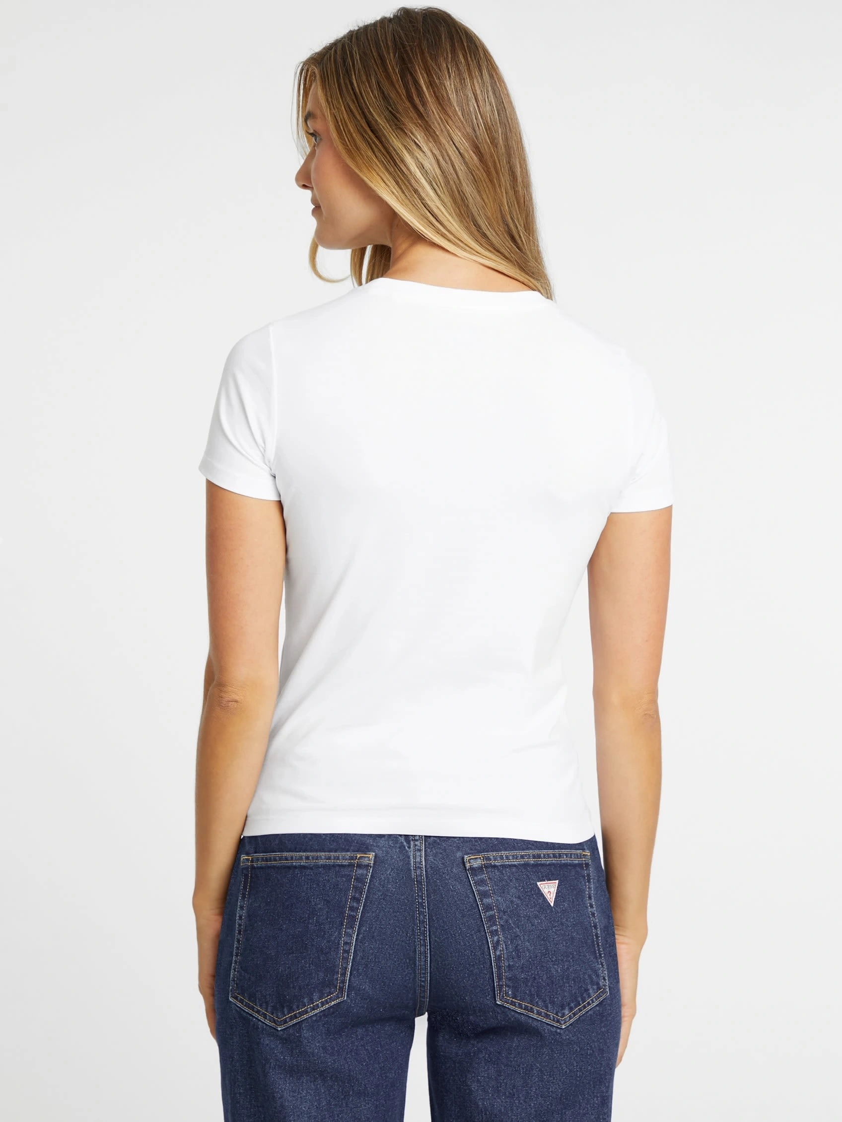 Guess Kadın  Slim Iconic Mid Organic   Beyaz T-Shirt