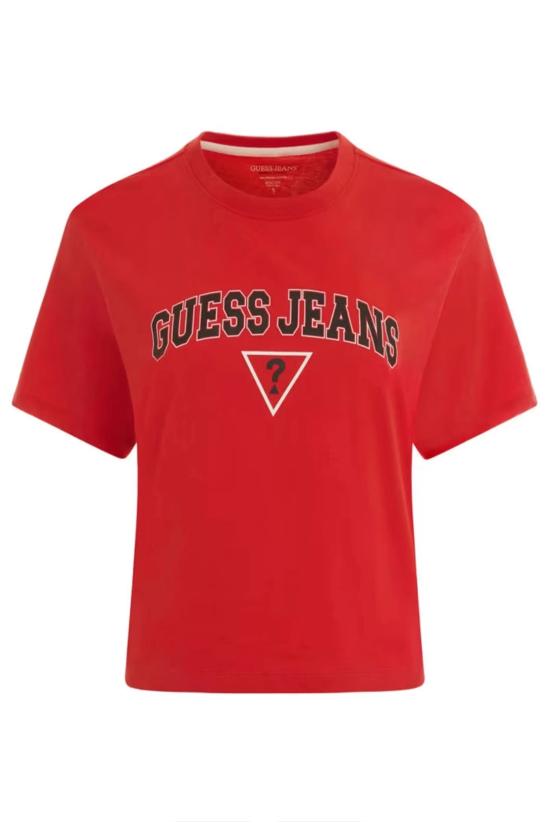 Guess Jeans Kadın Boxy Logolu Kırmızı T-Shirt