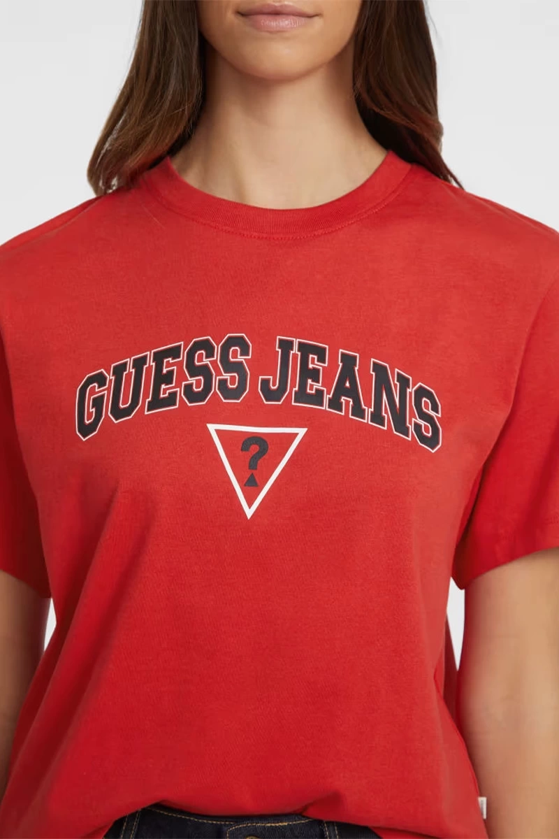 Guess Jeans Kadın Boxy Logolu Kırmızı T-Shirt