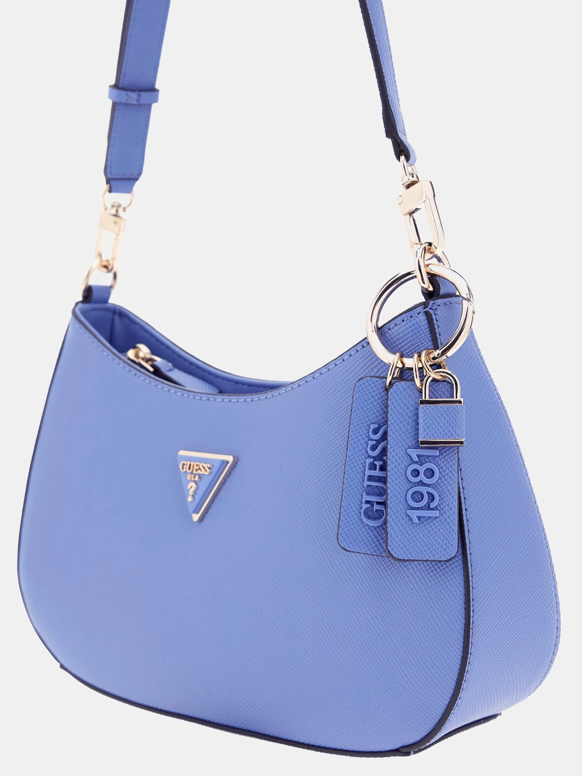 Guess Kadın Mavi Noelle Üstten Fermuarlı Omuz Çantası