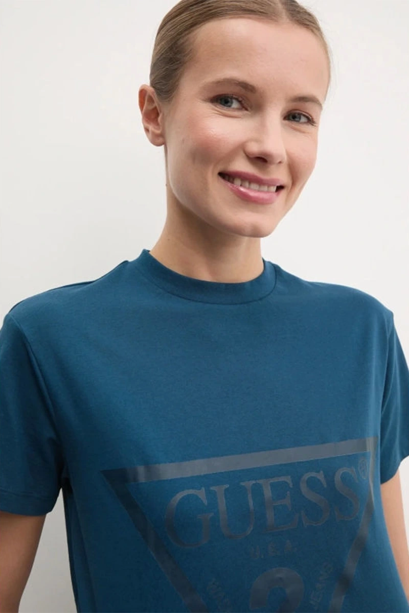 Guess Kadın Üçgen Logolu Mavi T-shirt