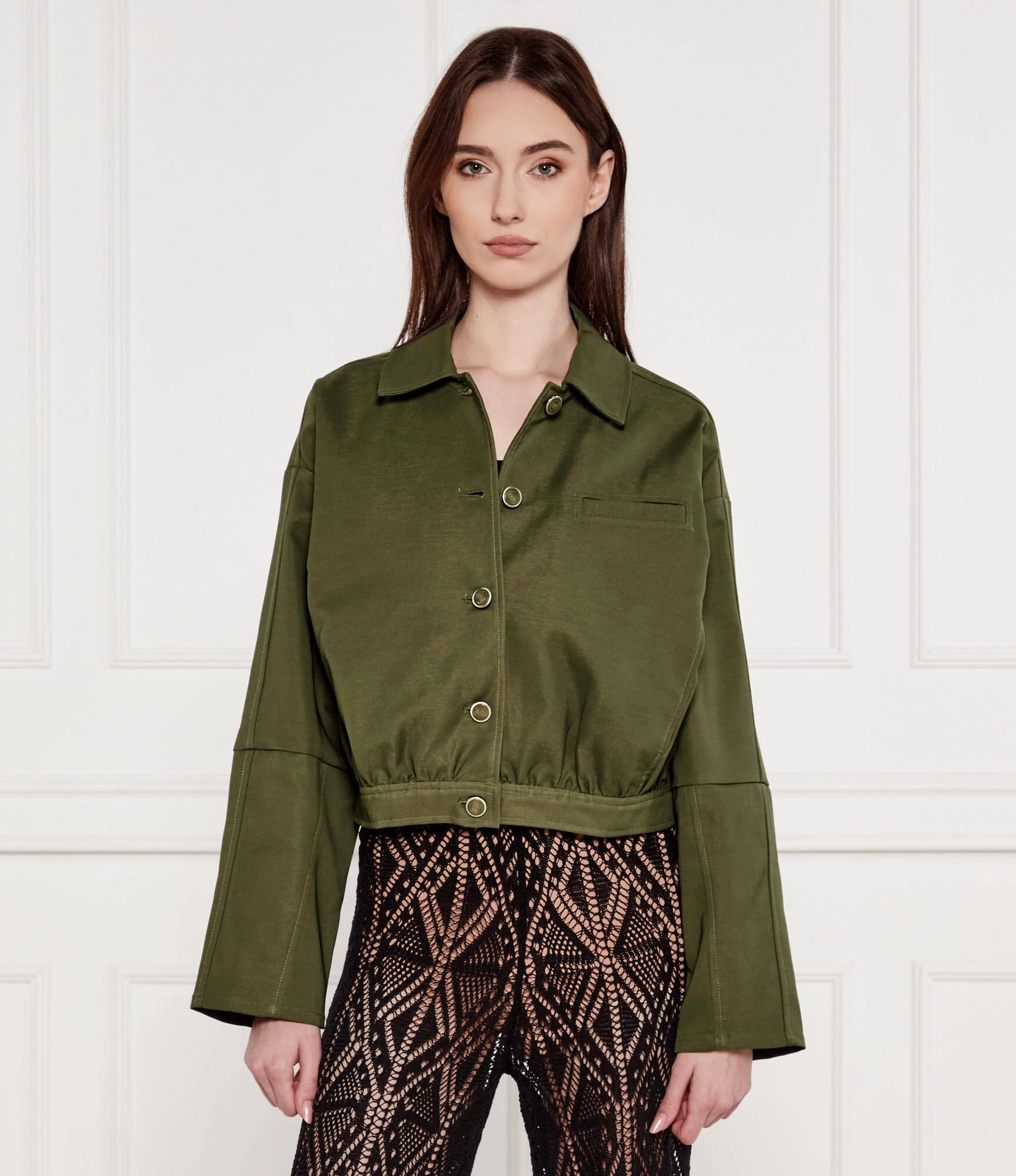 Guess Kadın Yeşil Rian Uzun Kollu Twill Ceket