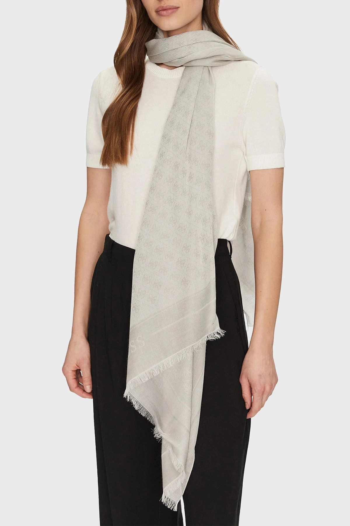 Guess Kadın Kahverengi Zamira Jakarlı Logo Baskılı 80 x 180