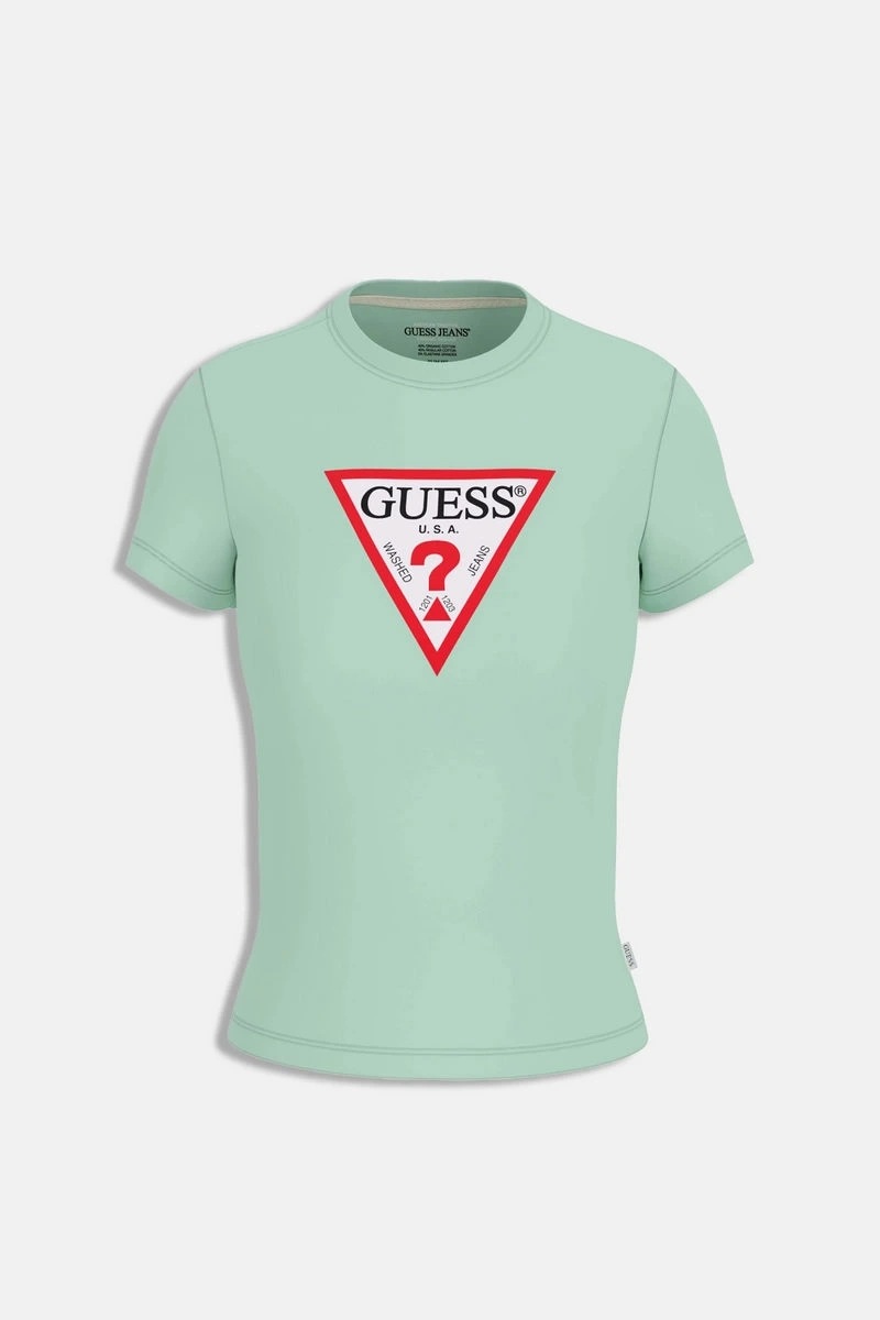 Guess Jeans Kadın  Üçgen Logolu Yeşil T-Shirt