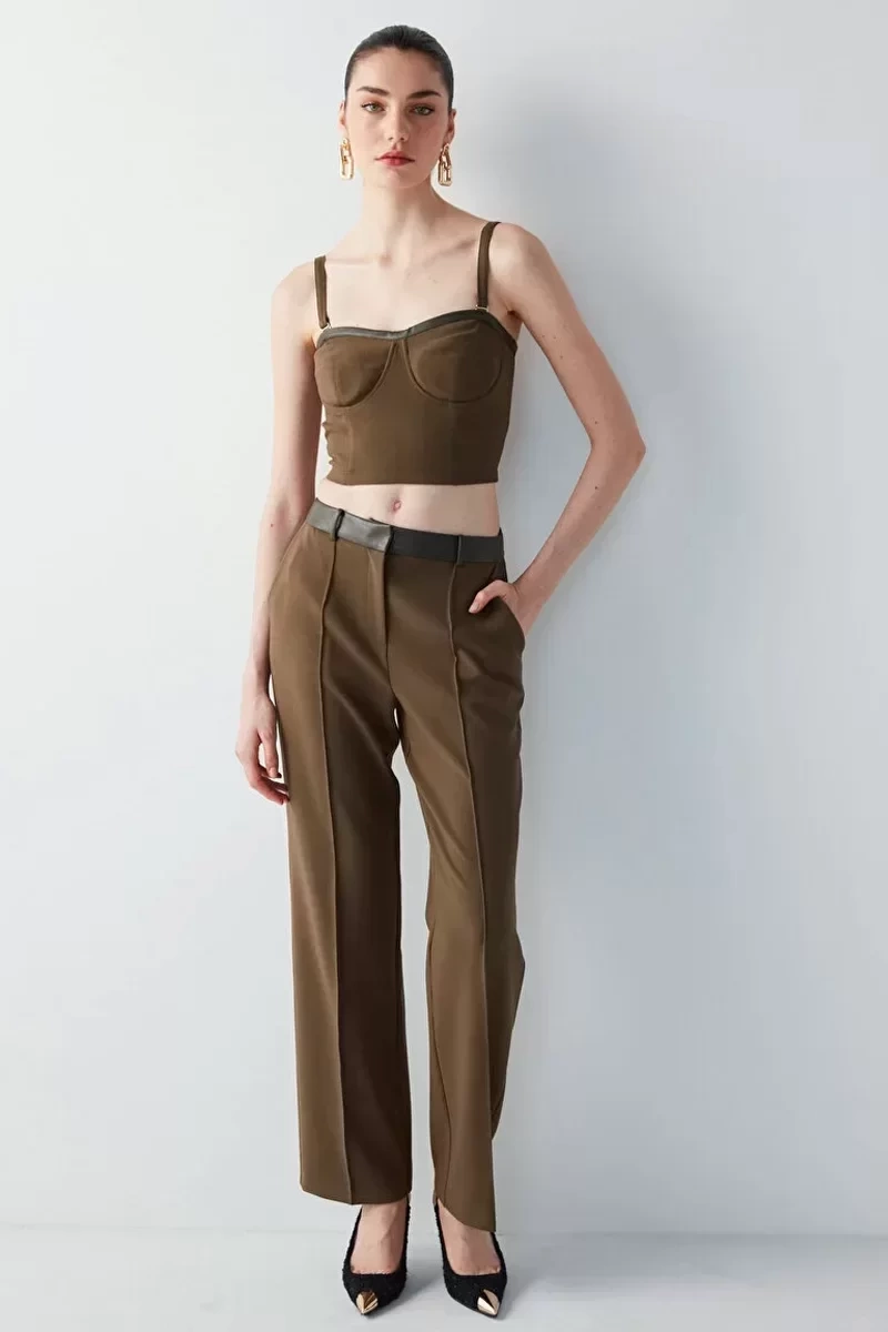 İpekyol Deri mix straight fit pantolon