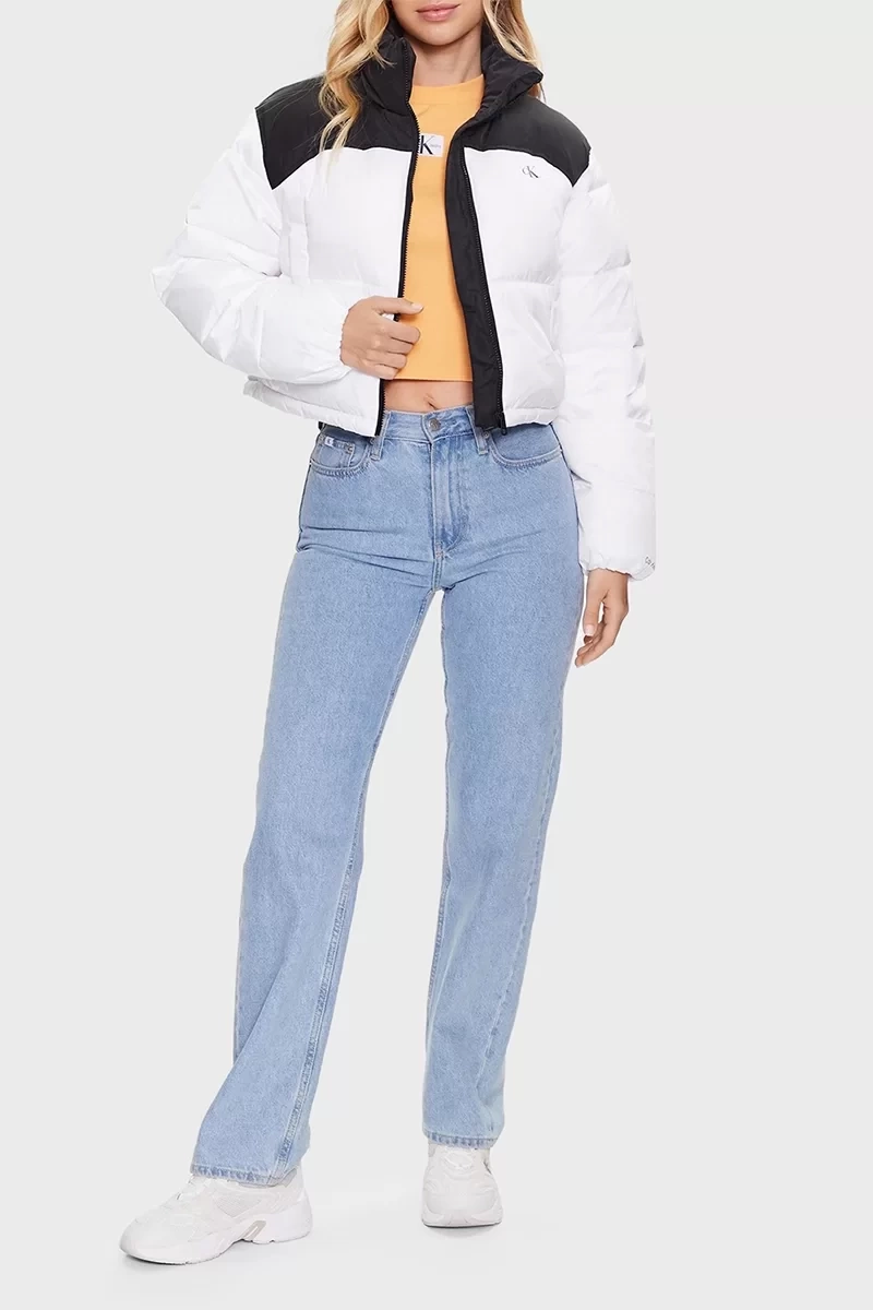 Calvin Klein Blocked Cropped Puffer Beyaz Kadın Mont