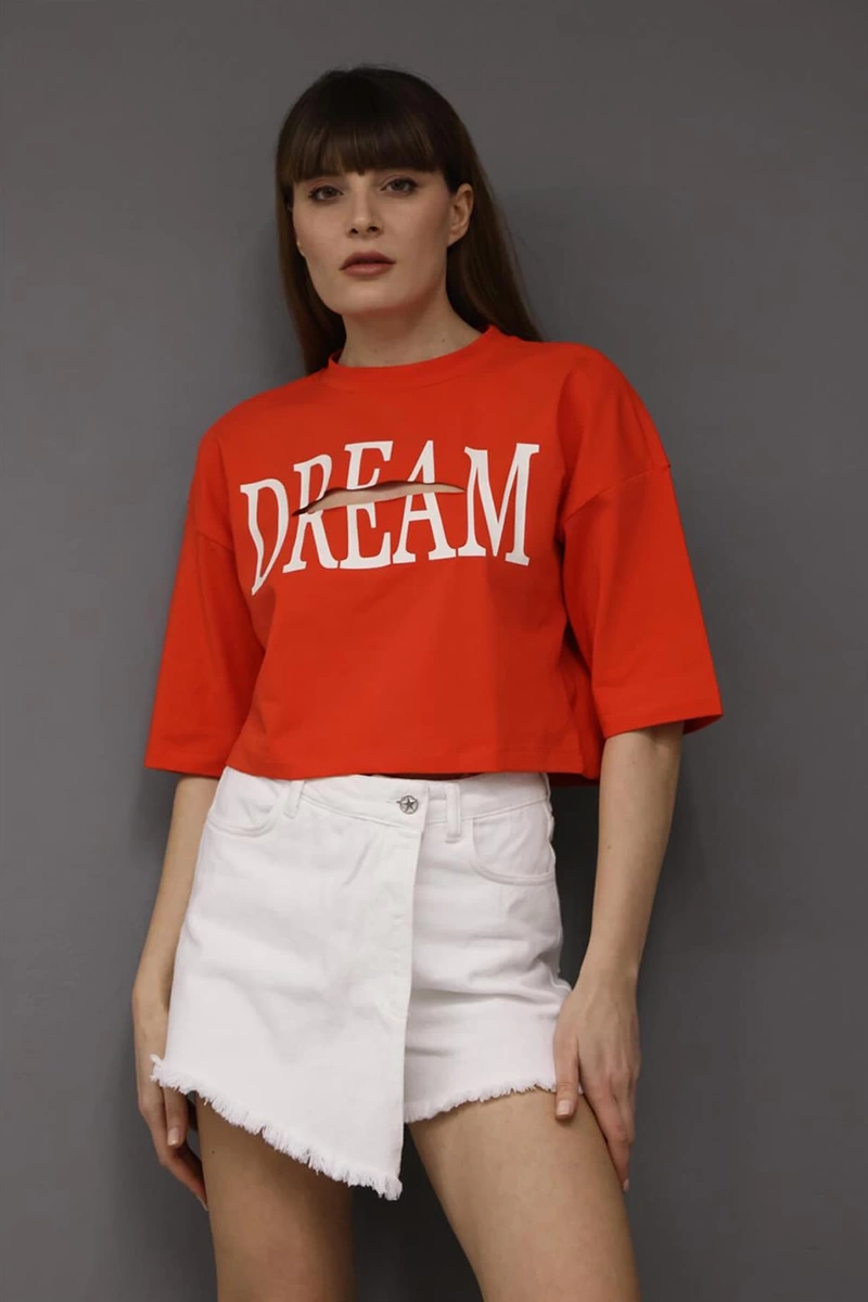 KISA KOLLU GRAFİK T-SHIRT