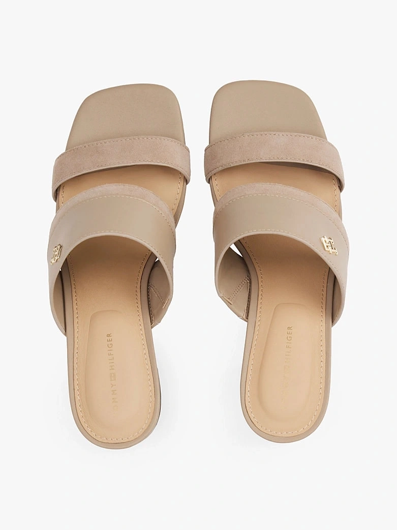 LEATHER & SUEDE BLOCK HEEL MULE