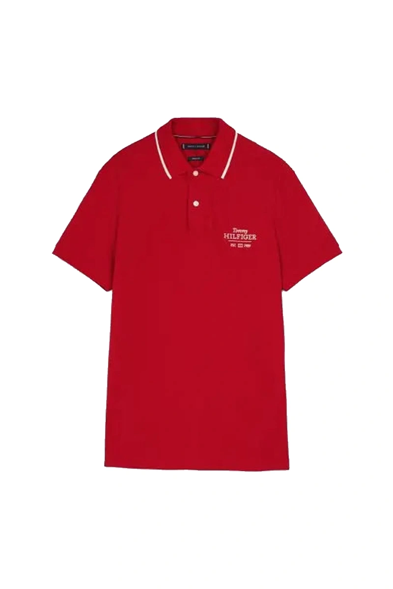 Tommy Hilfiger Nakışlı Logo Polo Yaka Kırmızı T-shirt