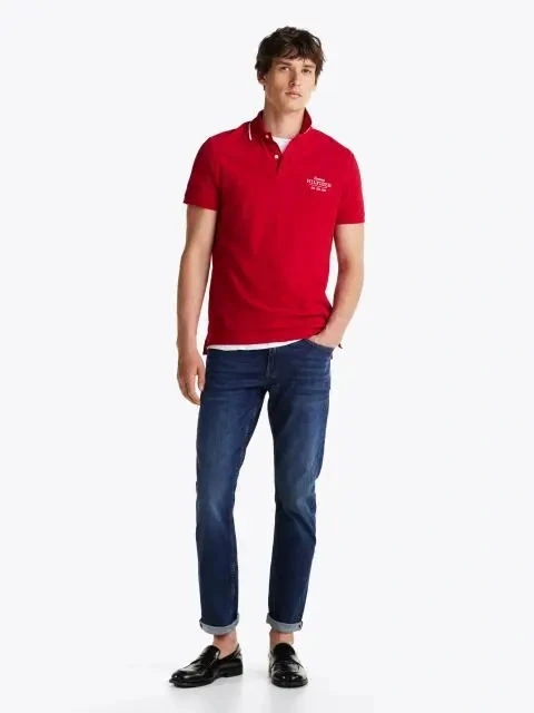 Tommy Hilfiger Nakışlı Logo Polo Yaka Kırmızı T-shirt