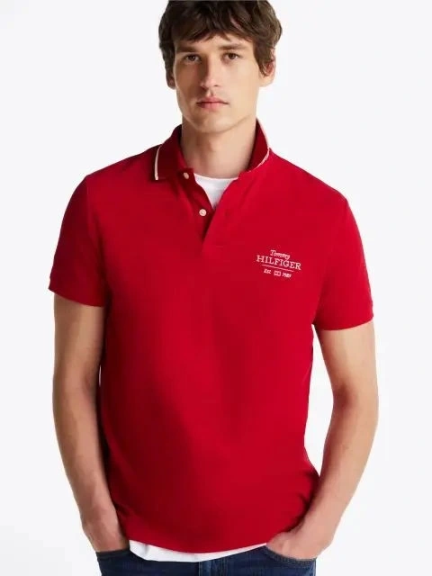 Tommy Hilfiger Nakışlı Logo Polo Yaka Kırmızı T-shirt