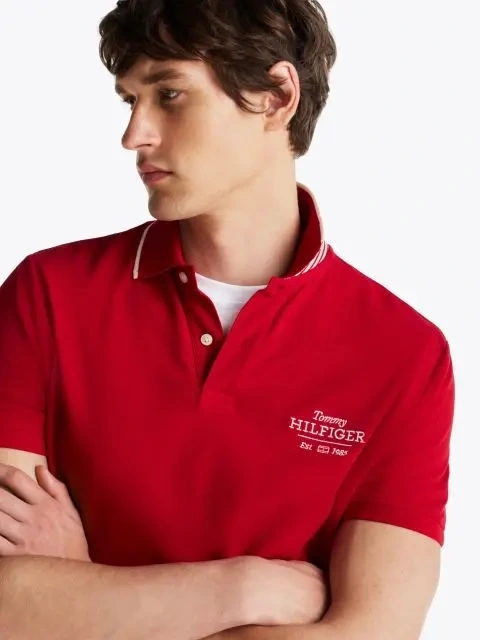 Tommy Hilfiger Nakışlı Logo Polo Yaka Kırmızı T-shirt