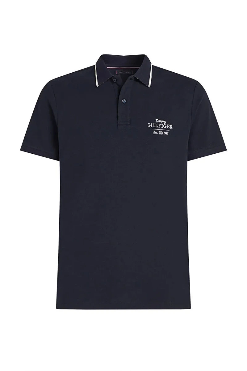 Tommy Hilfiger Nakışlı Logo Polo Yaka Lacivert T-shirt