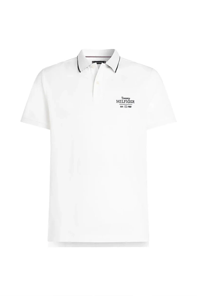 Tommy Hilfiger Erkek Nakışlı Logo Polo Yaka Beyaz T-shirt