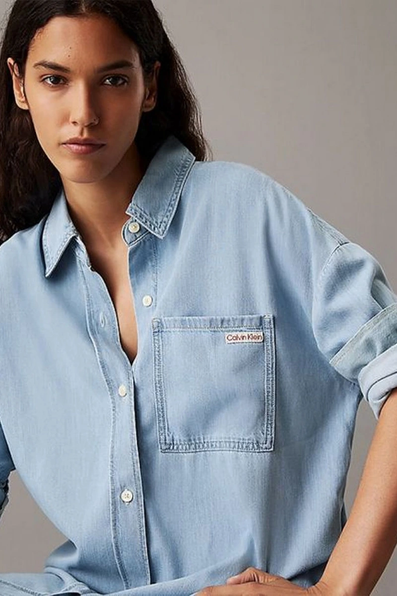 Calvin Klein Kadın Rahat Gömlek Yaka Mavi T-shirt Elbise