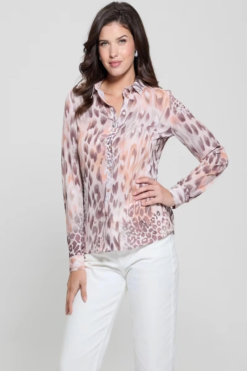 Guess Kadın Zebra Desenli Pembe-Çok Renkli Gömlek