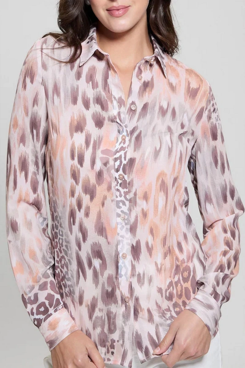 Guess Kadın Zebra Desenli Pembe-Çok Renkli Gömlek