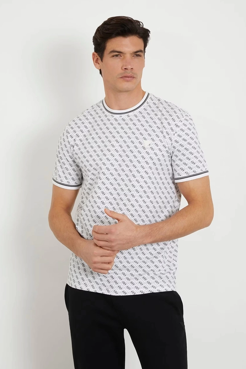 Guess Erkek Tamamı 4G Logolu Beyaz T-Shirt