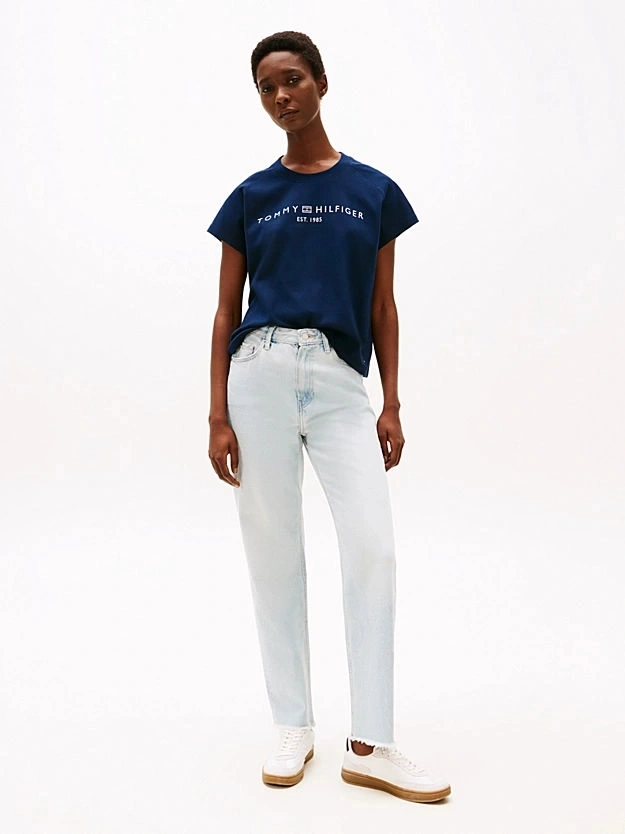 Tommy Hilfiger  Kadın  Mavi  Logolu T-Shirt