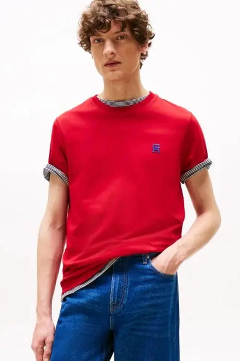 Tommy Hilfiger  Erkek  Kontrast  İşlemeli Monogramlı T-Shirt